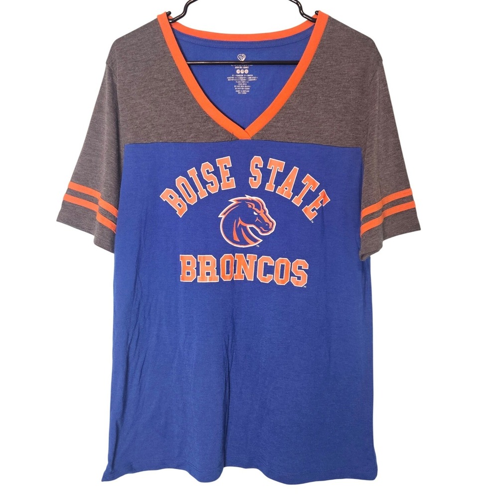 Colosseum Boise State Broncos Womens XXL Blue Orange V-Neck Colorblock Tee Shirt